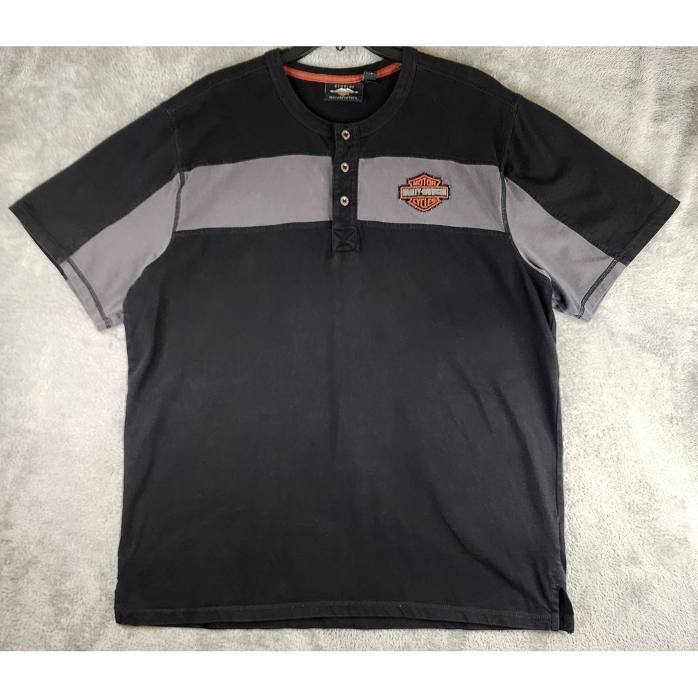 Harley-Davidson Henley Shirt Mens XL Black Grey Colorblock Embroidered Logo